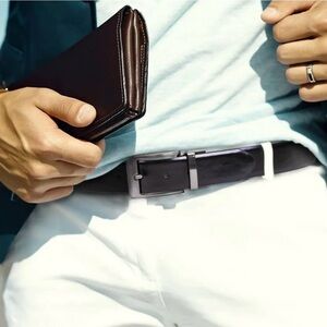 Steve Madden Men’s Black Brown Reversible Vegan Leather Belt Gun Metal Buckle 30